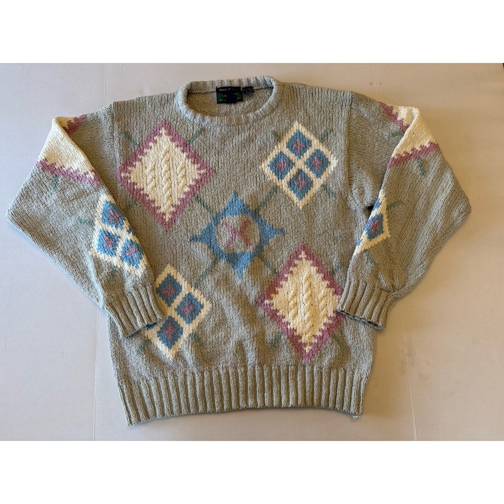 Colours by Alexander Julian pullover sweater Size Large Vintage Cotton Pink Grey